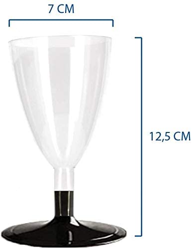 50 copas de plástico transparente de 180 cc con base negra, ideales para servir vinos