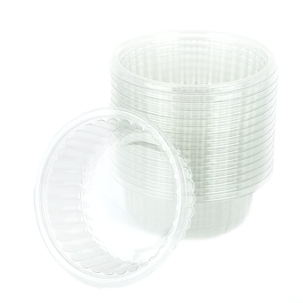 100 bandejas de postre con almíbar, vasitos de papel monodosis para babá y savarin redondo