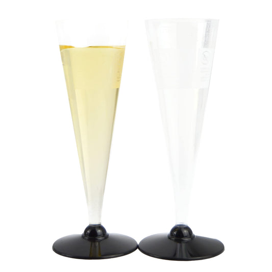 Lot de 120 flûtes jetables en plastique transparent avec pied noir, idéales pour le champagne, le prosecco et les apéritifs professionnels
