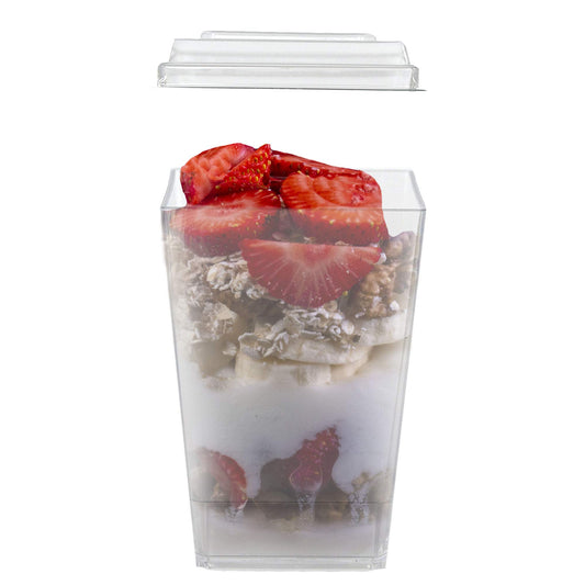 50 Bicchieri Cubici Monoporzione 160cc per Dessert e Dolci + coperchio