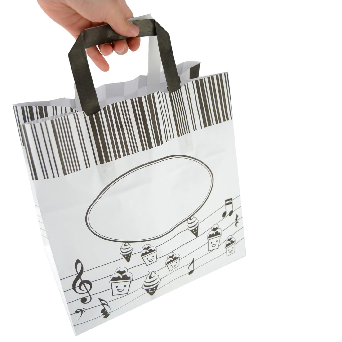 50 bolsas de papel blancas con asas con impresión para llevar.