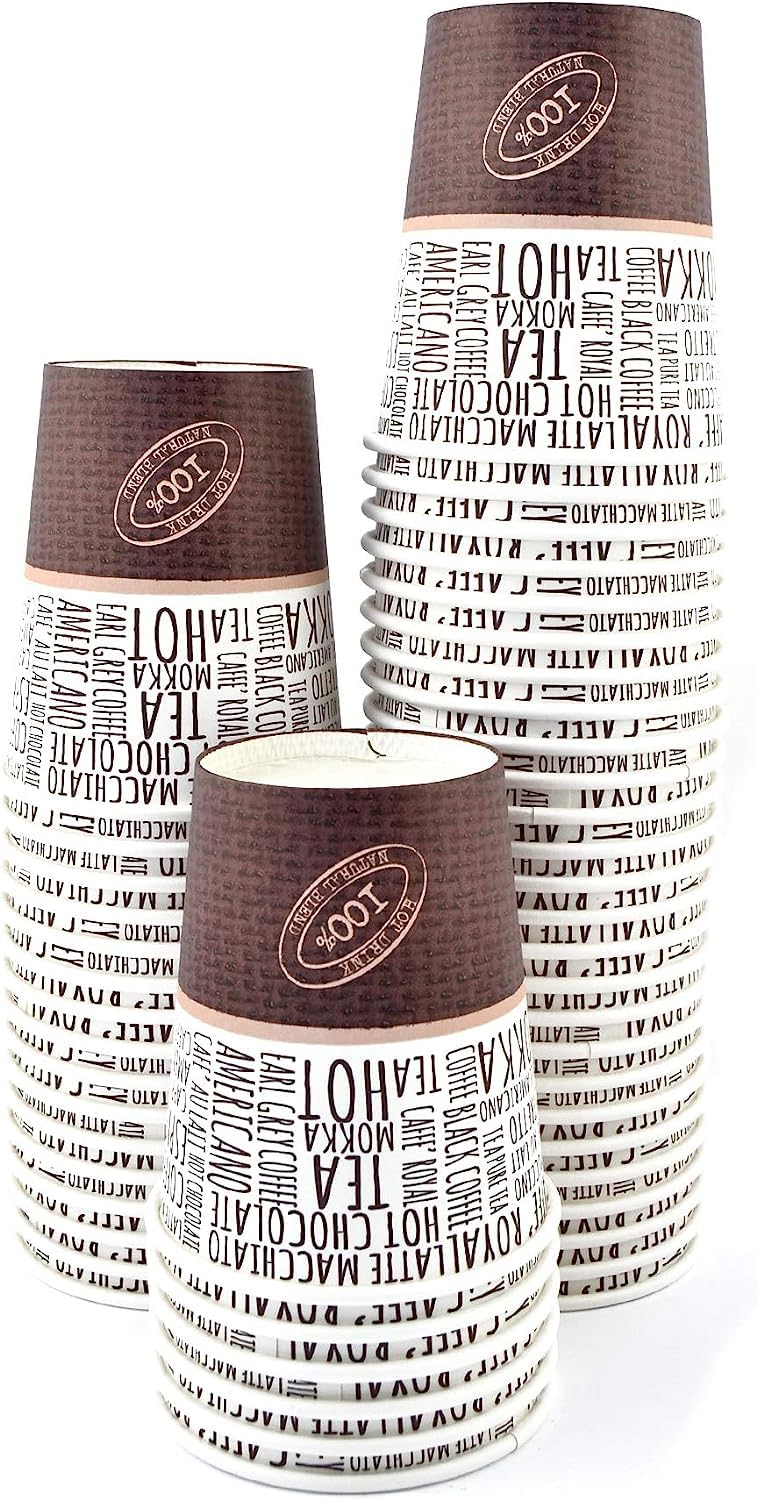 Pz 100 bicchiere 7 oz in carta 200 ml per cappuccino, cioccolata calda