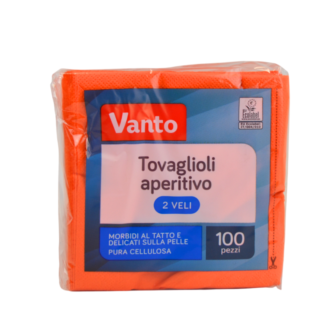 100 servilletas de celulosa pura de 2 capas de color naranja de 25 x 25 para restaurantes, bares de cócteles, aperitivos y fiestas