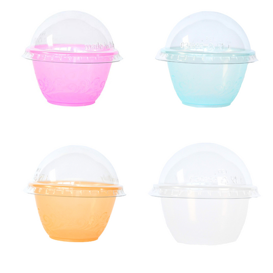 Pz 100 coppa 100 cc trasparente di vari colori plastica + coperchio cupola