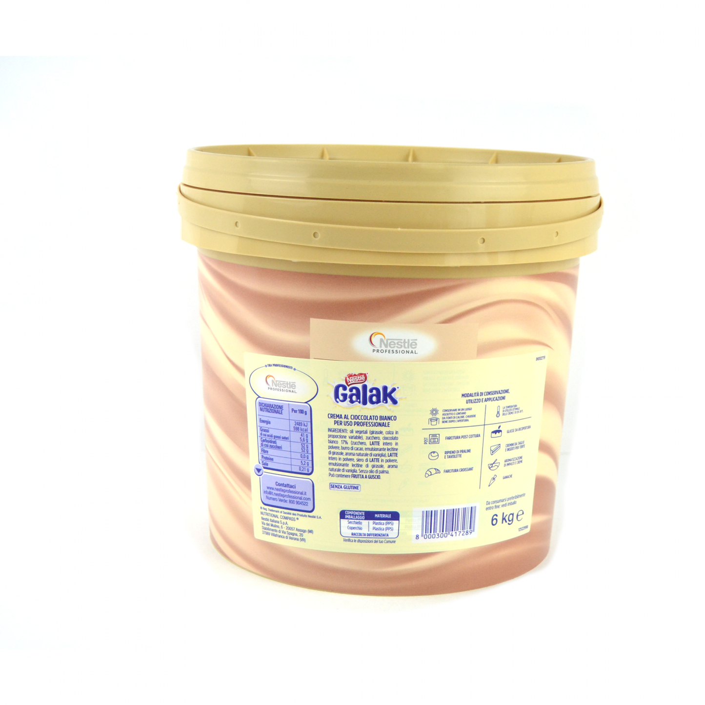 KG 6 Crema Galak al cioccolato bianco 17%, crema da variegatura spalmabile senza glutine
