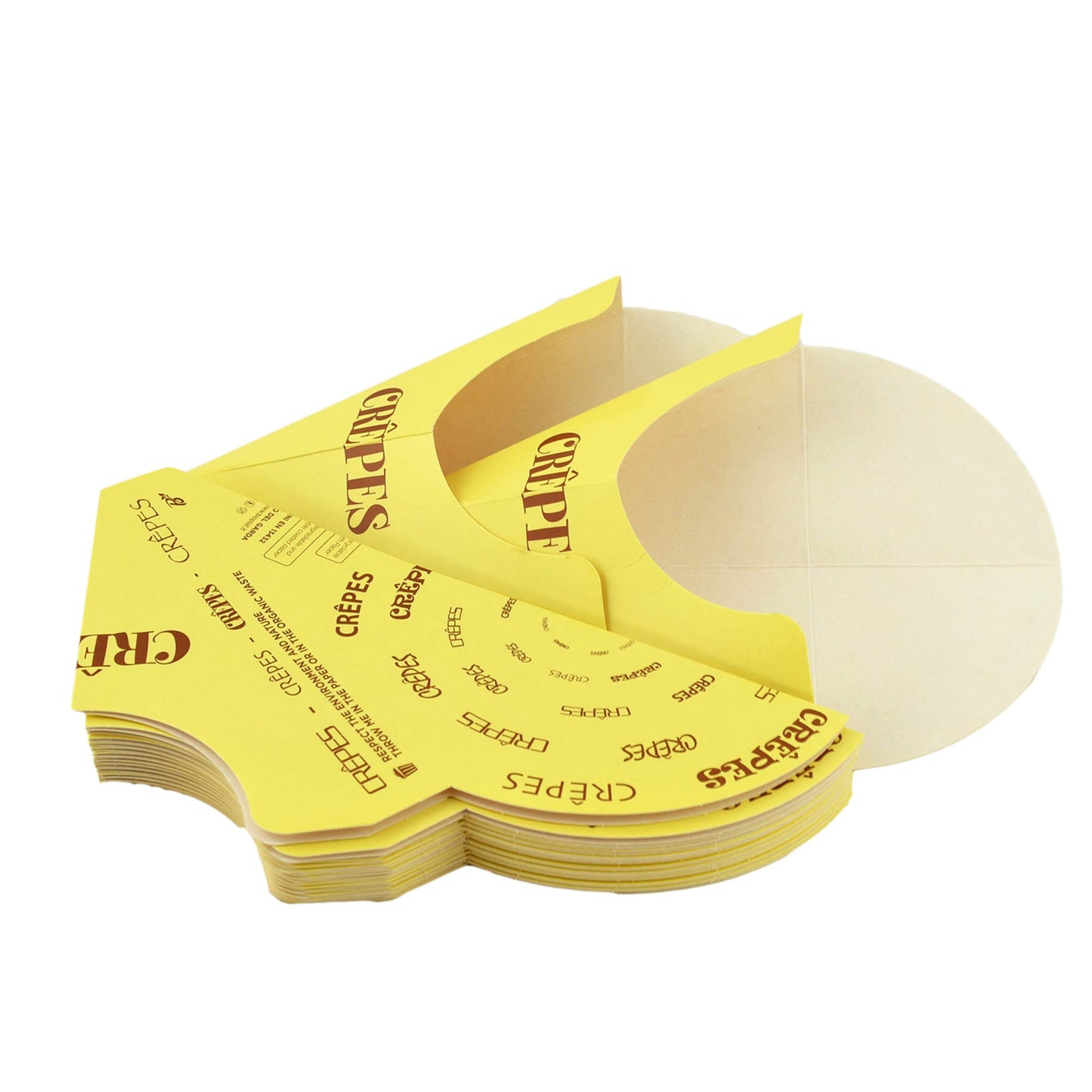 100 creperas de bolsillo biodegradables y compostables, ideales para llevar crepes dulces y saladas.