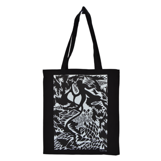 Sac cabas en toile noire sac design impression artistique abstraite avec anses