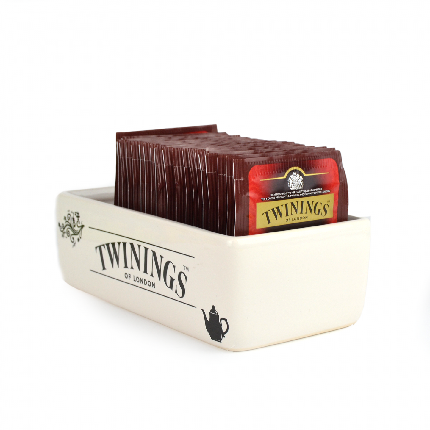 1 boîte de 8 compartiments + 2 tasses + un support en céramique + 160 sachets assortis