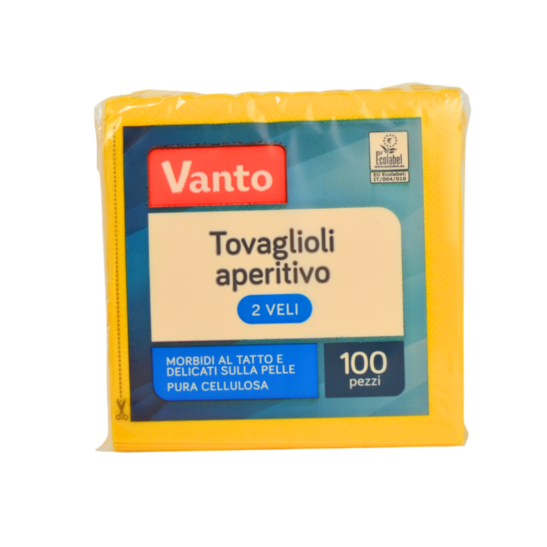 Pz 100 tovaglioli 25x25 in pura cellulosa giallo 2 veli per ristoranti, cocktail bar, aperitivi e feste