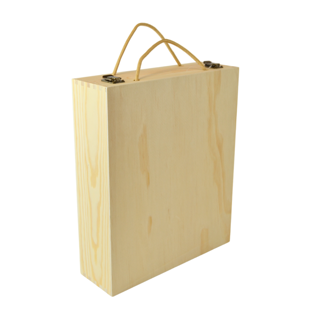 1 caja de vino de madera (x 3 botellas) portabotellas con asas de cuerda