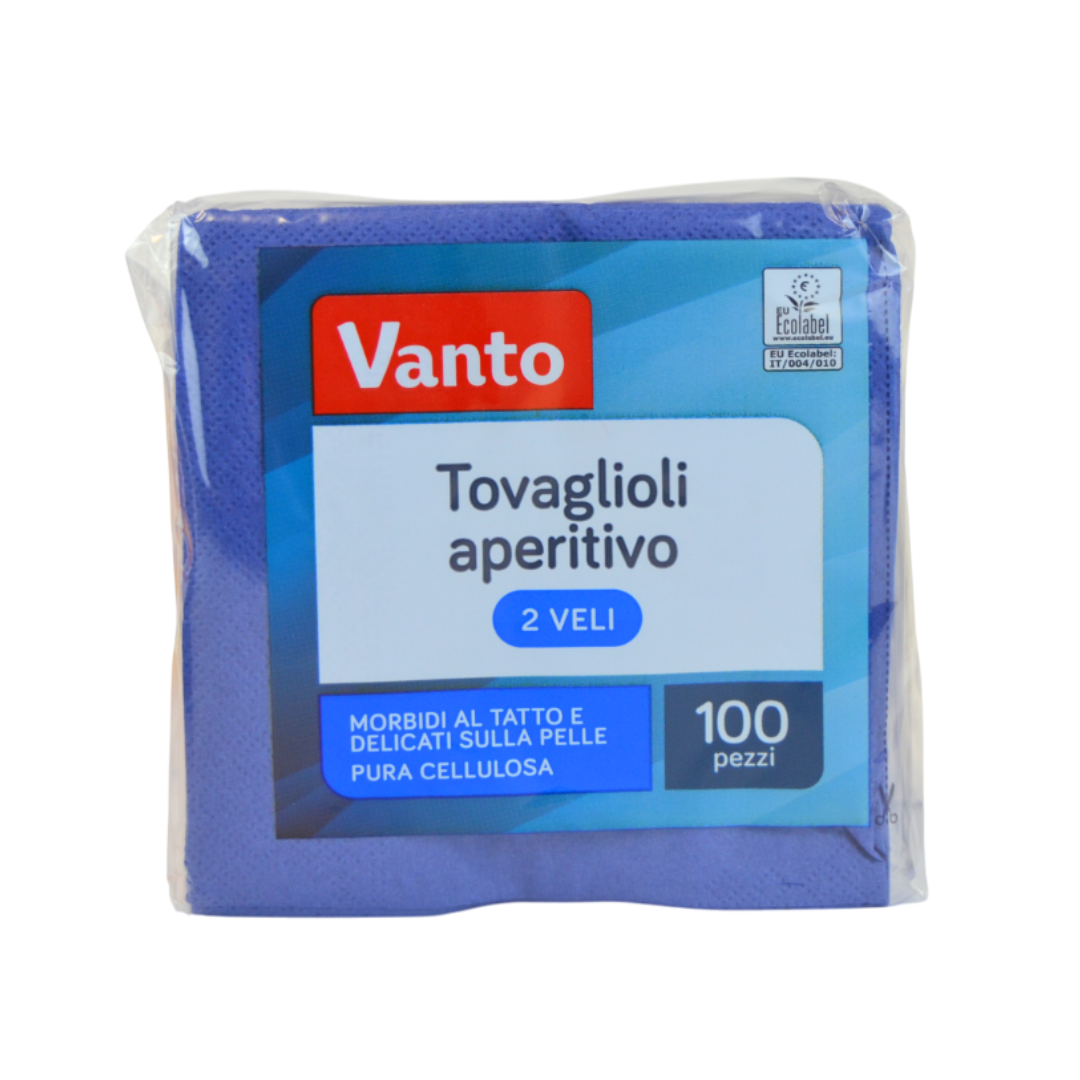 100 serviettes 25x25 en pure cellulose bleue, 2 plis, pour restaurants, bars à cocktails, apéritifs et fêtes