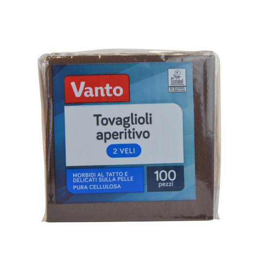 Pz 100 tovaglioli 25x25 in pura cellulosa marroni 2 veli per ristoranti, cocktail bar, aperitivi e feste