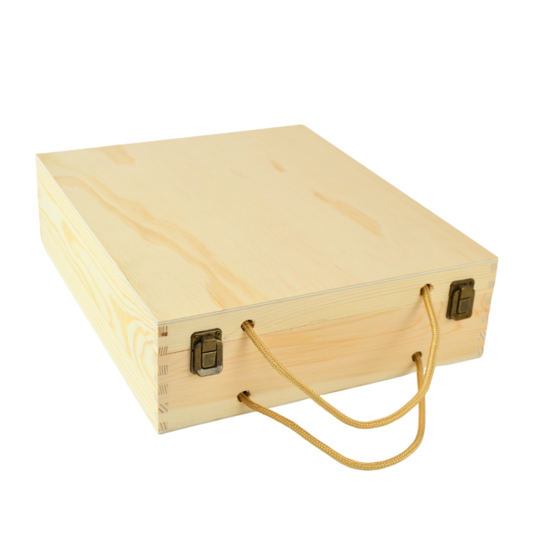1 caja de vino de madera (x 3 botellas) portabotellas con asas de cuerda