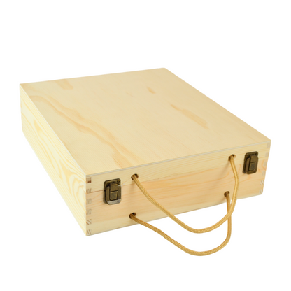 1 caja de vino de madera (x 3 botellas) portabotellas con asas de cuerda