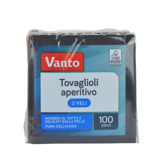 Pz 100 tovaglioli 25x25 in pura cellulosa neri 2 veli per ristoranti, cocktail bar, aperitivi e feste