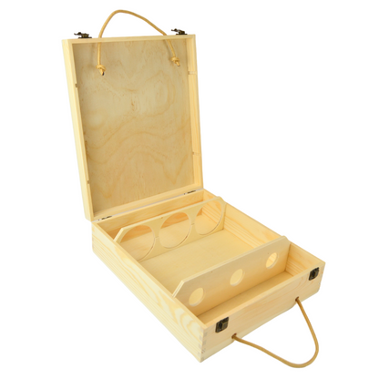 1 caja de vino de madera (x 3 botellas) portabotellas con asas de cuerda