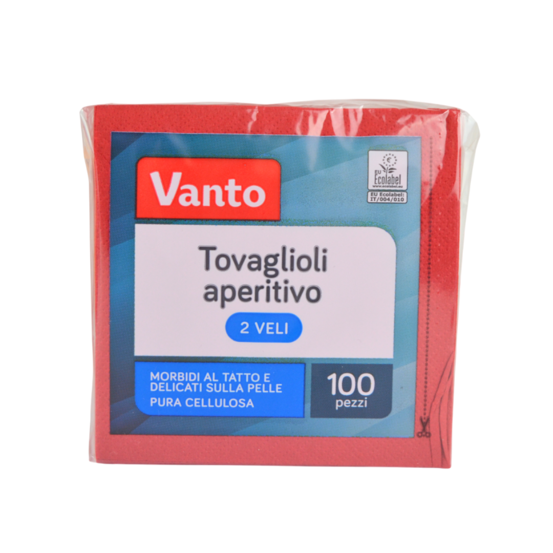 100 servilletas de 25x25 en celulosa roja pura de 2 capas para restaurantes, bares de copas, aperitivos y fiestas