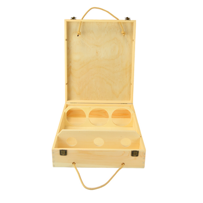 1 caja de vino de madera (x 3 botellas) portabotellas con asas de cuerda
