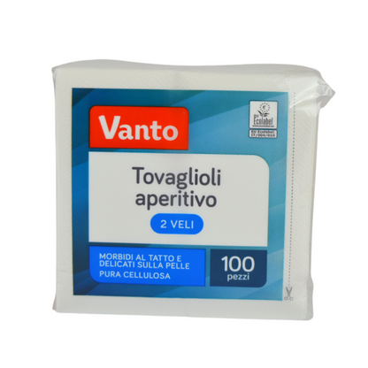 100 servilletas de 25x25 en celulosa blanca pura de 2 capas para restaurantes, bares de copas, aperitivos y fiestas
