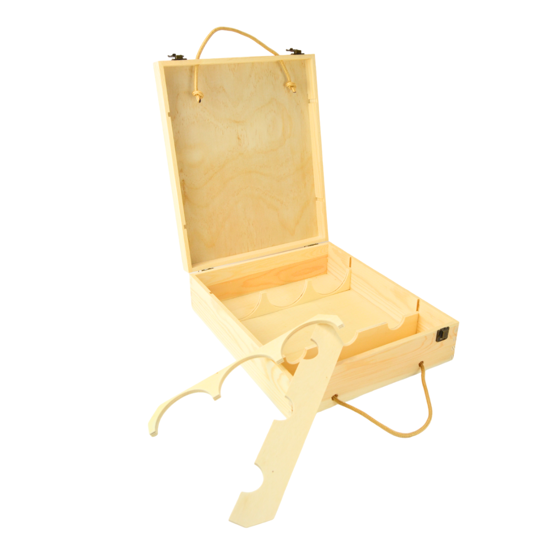 1 caja de vino de madera (x 3 botellas) portabotellas con asas de cuerda