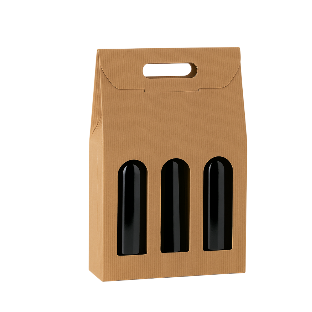 Caja porta botellas (3 botellas) caja bolsa de cartón corrugado para botellas