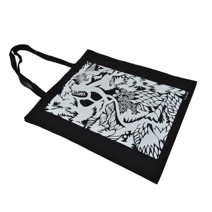 1 sac cabas en toile noire avec poignées, imprimé artistique, CELLUBAG