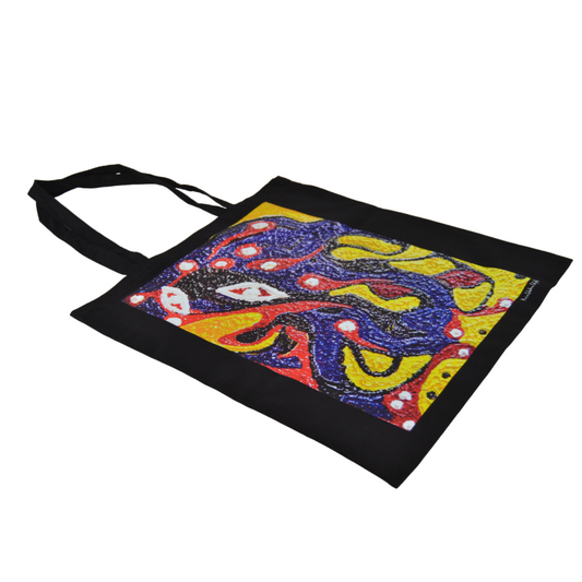 Pz 1 shopper in tela nera con manici borsa stampa artistica astratta colorata arte CELLUBAG