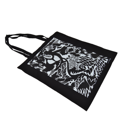 1 bolso shopper de lona negra con asas y estampado de arte abstracto CELLUBAG