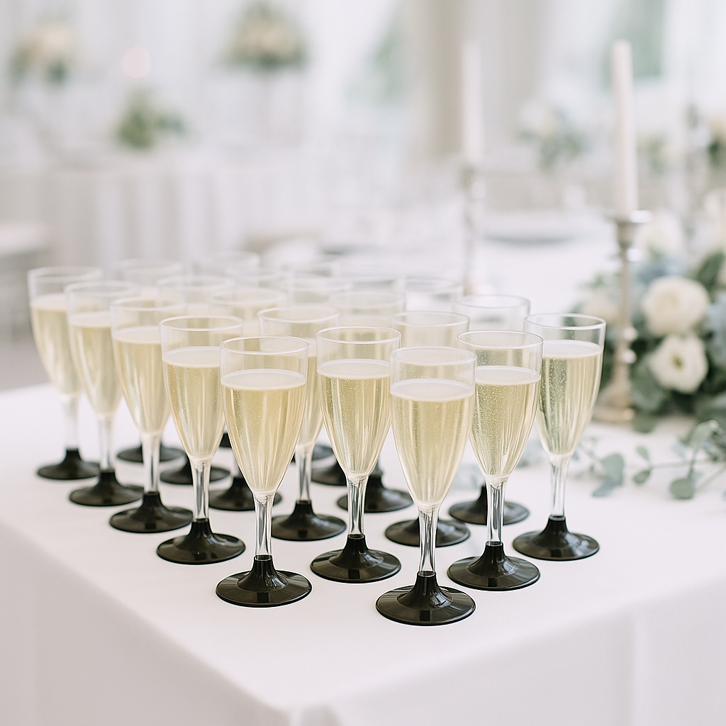 COMBO 50 flûtes + 50 verres à vin/eau à composer base noire idéal pour fêtes, événements, fêtes et apéritifs