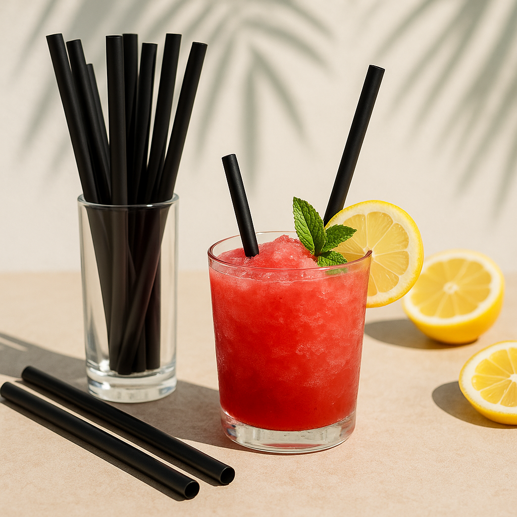 250 pajitas de PLA con cuchara BIO-ECO de 21 cm (8 mm de diámetro) para cócteles, granizados, zumos y batidos