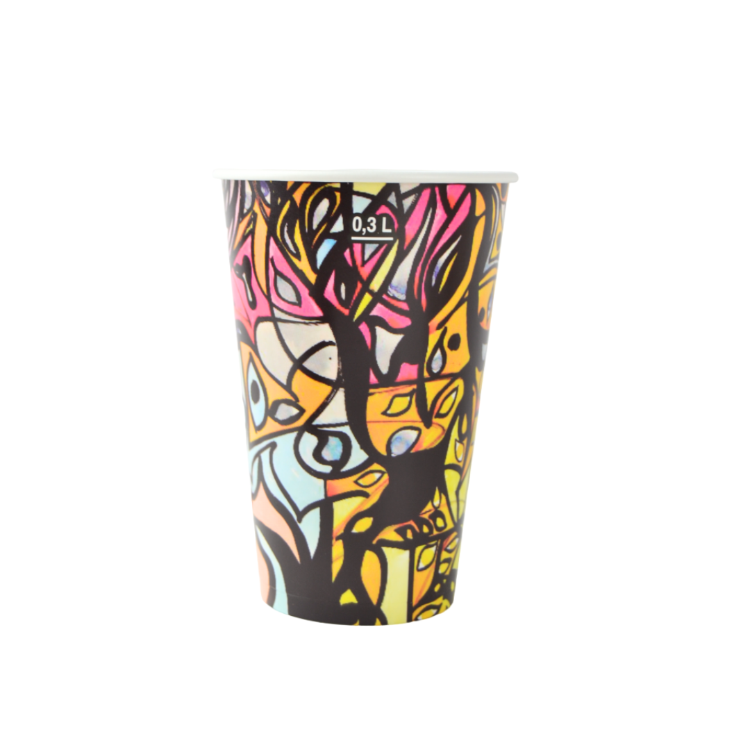 pz 100 vaso 370 ml de color con diseño abstracto