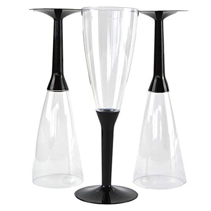 COMBO 50 flûtes + 50 verres à vin/eau à composer base noire idéal pour fêtes, événements, fêtes et apéritifs