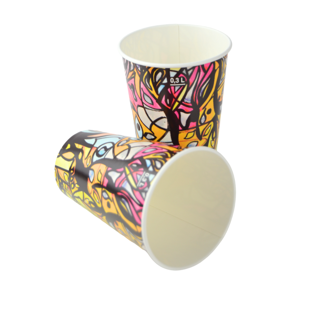 pz 100 vaso 370 ml de color con diseño abstracto