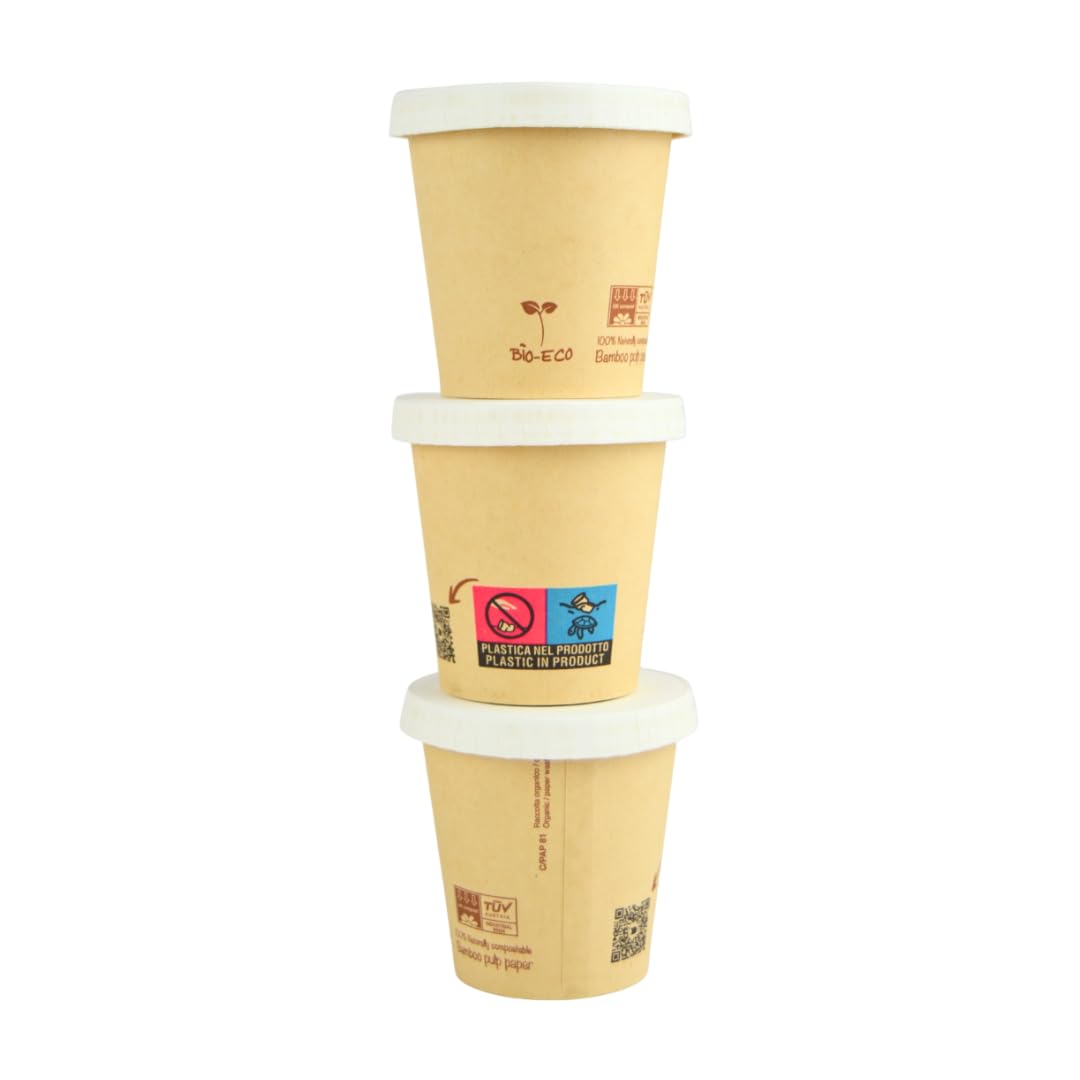 100 vasos de café de papel marrón de 3 oz (80 ml) ideales para café + tapa de papel blanca