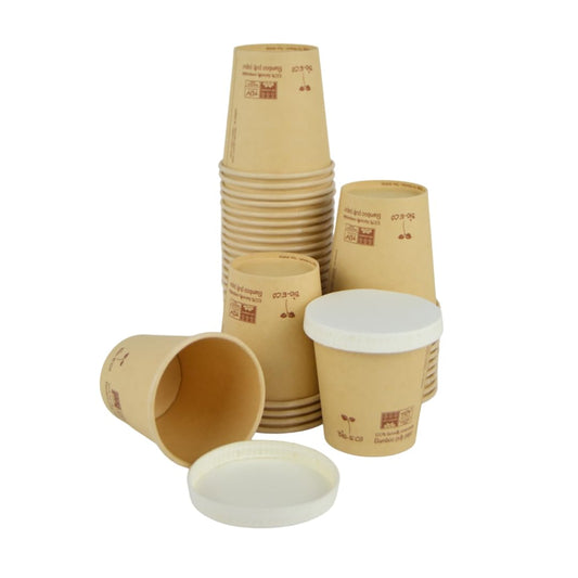 pz 100 bicchieri in carta avana da caffe 3 oz (80 ml) ideali per caffe + coperchio in carta bianco