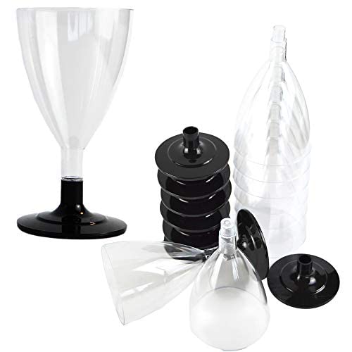 50 flûtes en plastique transparent de 180 cc avec pied noir, idéales pour servir du vin