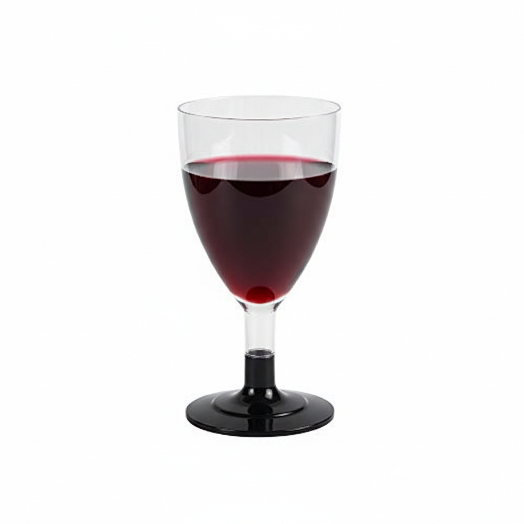 Pz 50 calici in plastica trasparente da 180 cc con base nera, ideali per servire vini