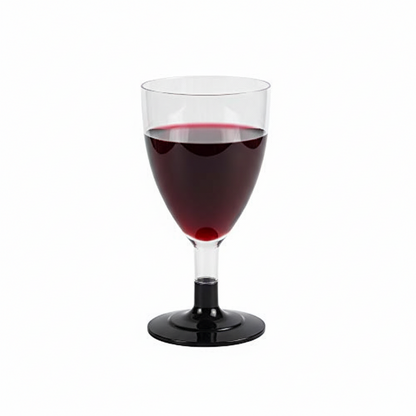Pz 50 calici in plastica trasparente da 180 cc con base nera, ideali per servire vini