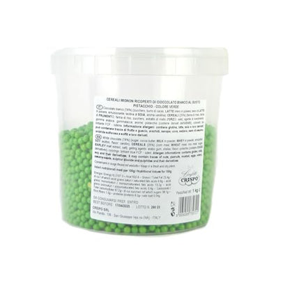 1 kg de cereales mignon recubiertos de chocolate blanco con sabor a pistacho para decorar postres, tartas y galletas