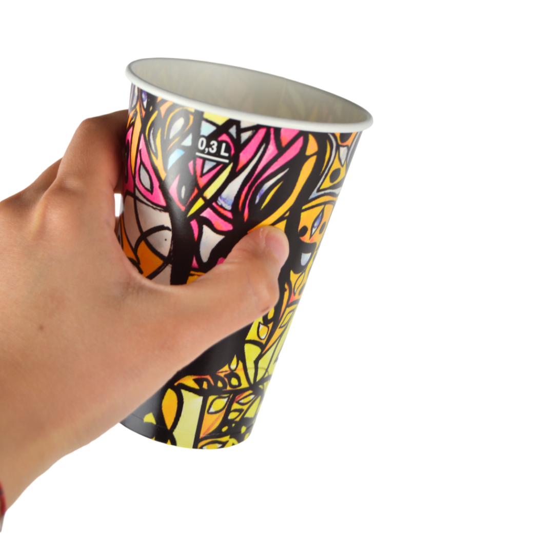 pz 100 vaso 370 ml de color con diseño abstracto