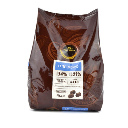 kg 4 cioccolato al latte finissimo senza glutine gusto intenso di latte con note di mou cacao min. 34%