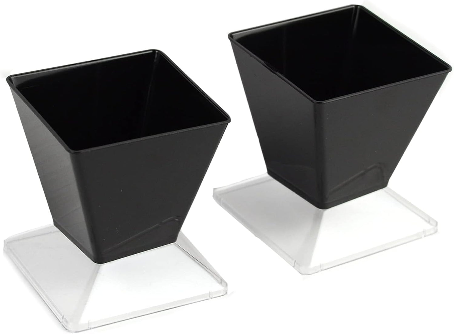 50 coupelles individuelles noires à fond carré pour desserts, bonbons, mousses à fond transparent