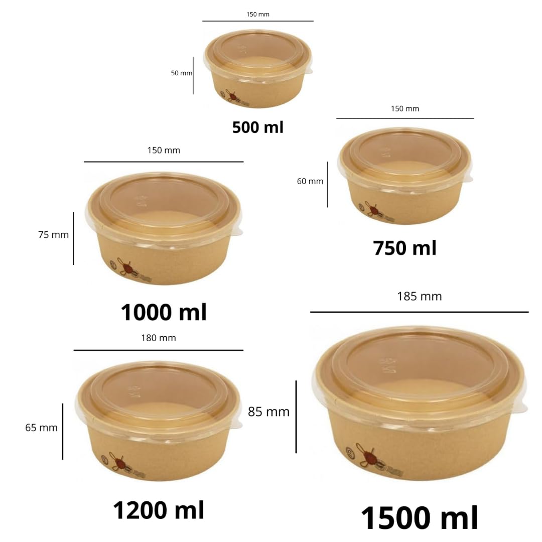 Pz 50 Insalatiera in carta per asporto di alimenti come insalate miste, verdure, riso pollo e pasta