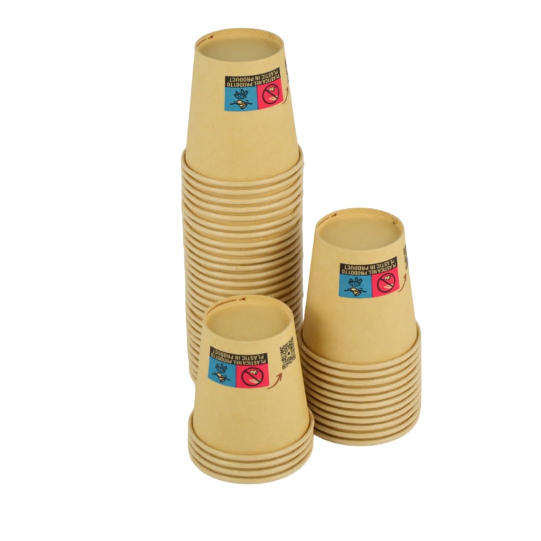 100 vasos de café de papel marrón de 3 oz (80 ml) ideales para café + tapa de papel blanca