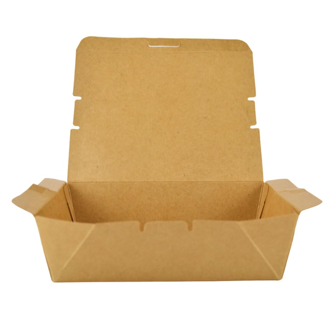 Pz 50 Box in carta kraft marrone per asporto di alimenti come fritture di pesce, verdure, pasta, riso e pollo