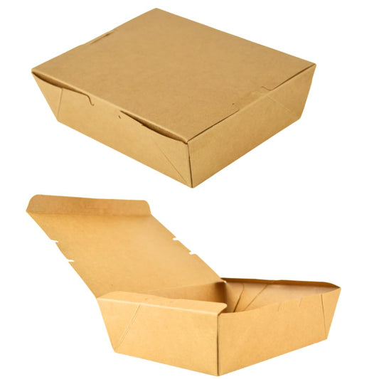 Pz 50 Box in carta kraft marrone per asporto di alimenti come fritture di pesce, verdure, pasta, riso e pollo