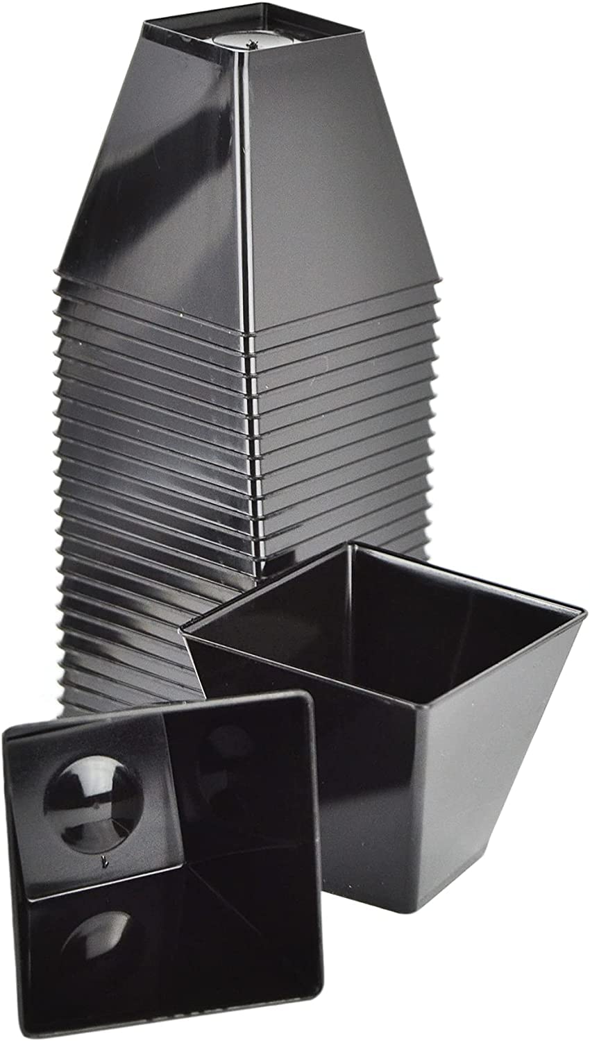50 coupelles individuelles noires à fond carré pour desserts, bonbons, mousses à fond transparent