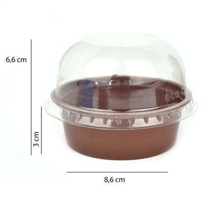 50 pièces TARTUFO cup 120 cc marron + couvercle dôme pour desserts et mousses