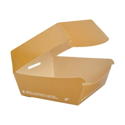 Pz 50 Box in carta kraft marrone per asporto di alimenti come hamburger, burger, patatine, panini