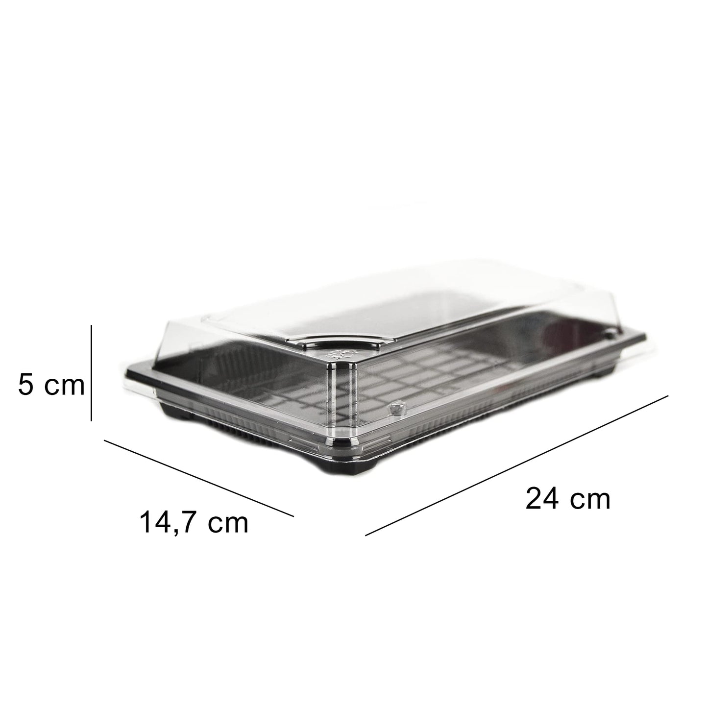 Plateau noir de 50 pièces pour sushi, sashimi, poisson idéal pour emporter d'environ 16/18 portions + couvercle